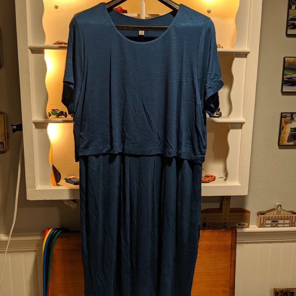 J Jill petite deep blue dress with POCKETS!